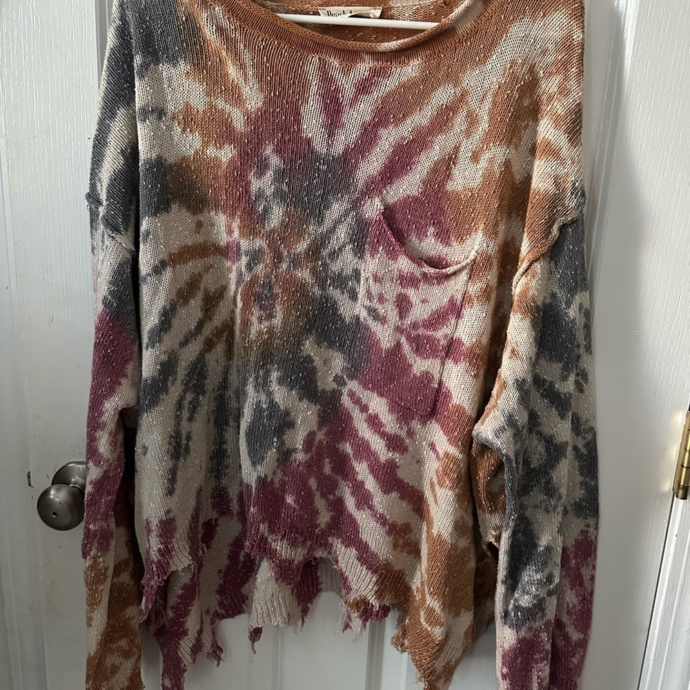 Peach Love Tie-Dye Oversized Distressed Sweater